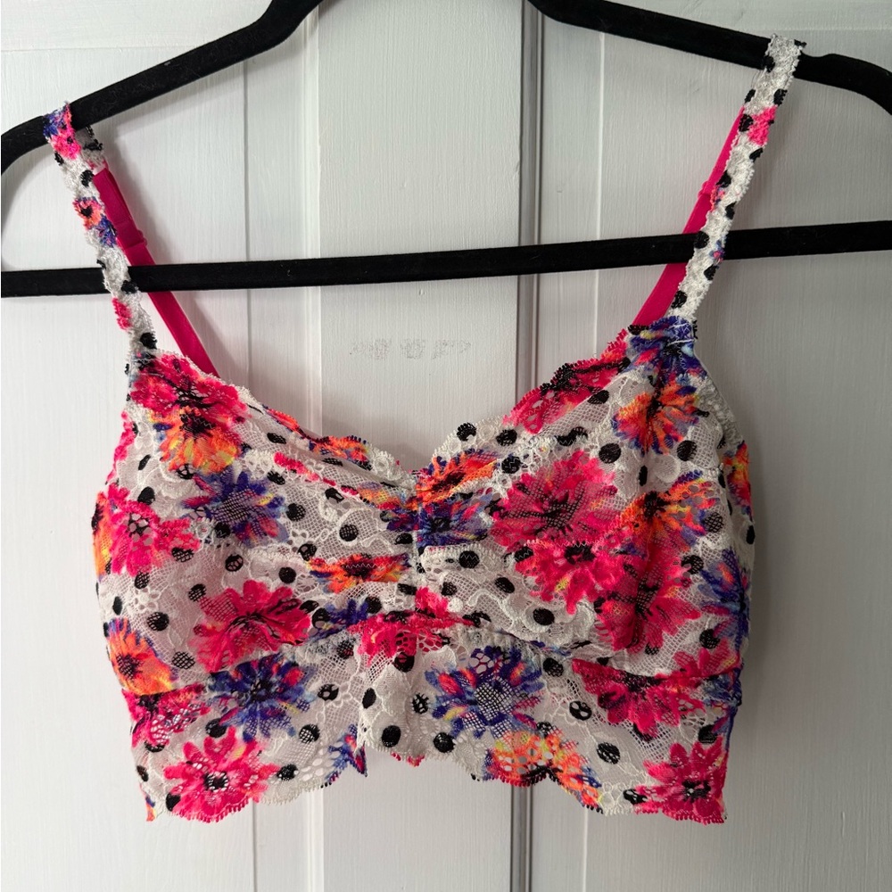 PINK Victoria's Secret Colorful Lace Flowered Bralette Crop Top Size Large